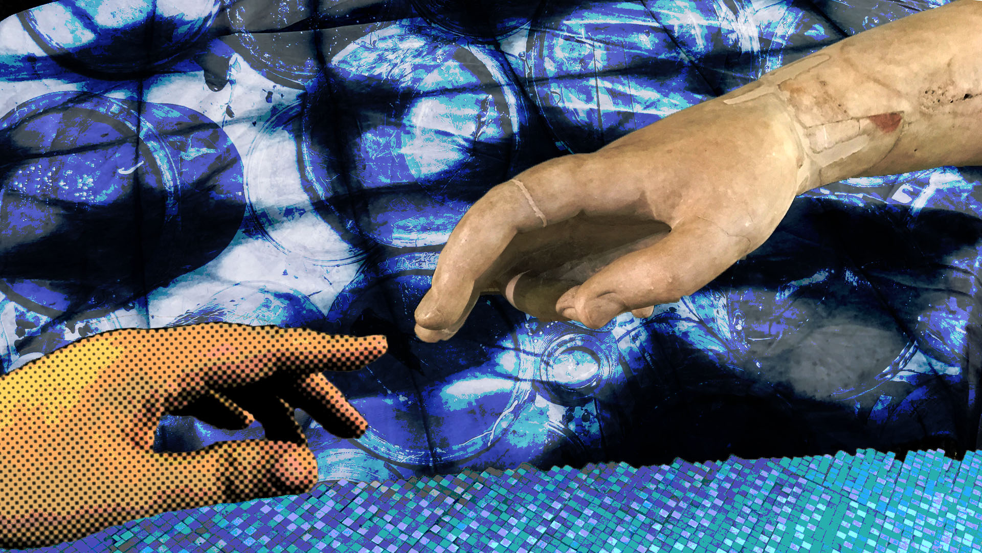 creation of adam with shibori indigo fabric